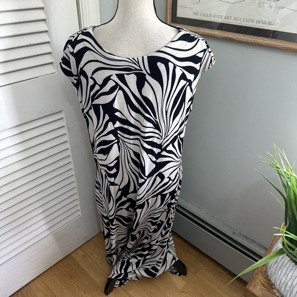 Chicos Dress 2 Womens Large Black Beige Maxi Slinky Stretch Artsy Resort Travel - Picture 4 of 10
